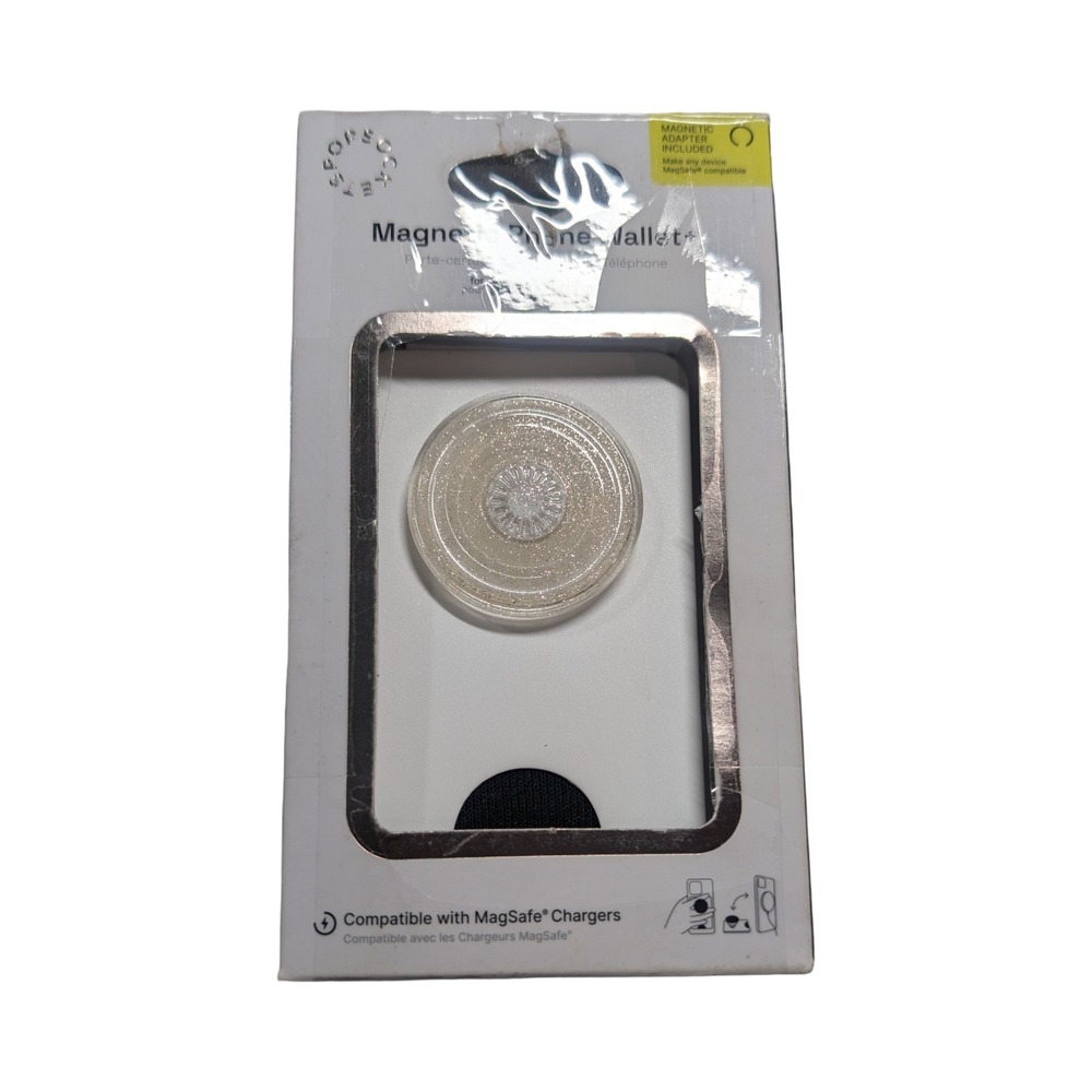 8-P PopSockets Magnetic MagSafe PopWallet+ Phone Wallet/Grip White/Clear ⬇️